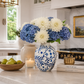 STILL IN PORT - Globular Ceramic Vase With Pinched Neck and Stylized Cobalt Floral Motif Blue