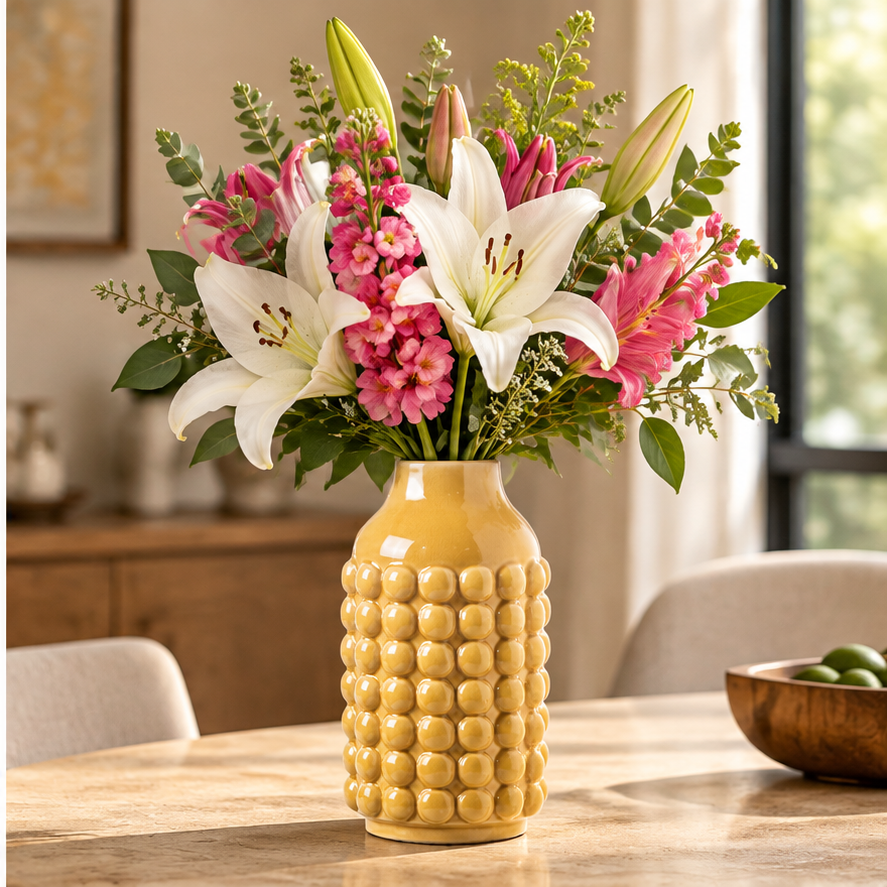 Nessa Round Bubbled Ceramic Vase