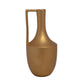 A matte finish black ceramic round bottle vase with side handles and a tapered bottom design.