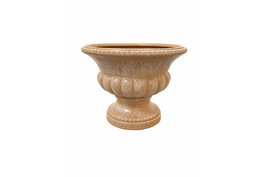 Goblet-Shaped Ceramic Flower Pot With Rope-Braid Rim and Embossed Petal Motif