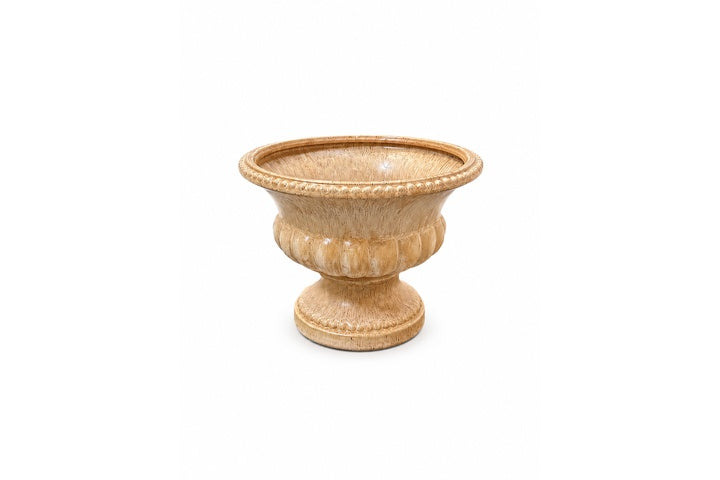 Goblet-Shaped Ceramic Flower Pot With Rope-Braid Rim and Embossed Petal Motif