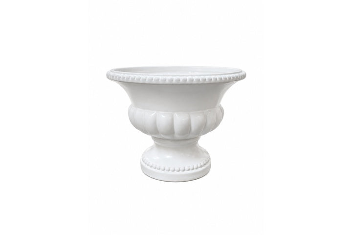 Goblet-Shaped Ceramic Flower Pot With Rope-Braid Rim and Embossed Petal Motif