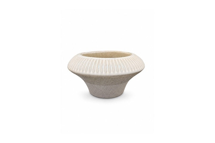 Sculptural Tapered Ceramic Flower Pot With Vertical Ribbed Rim
