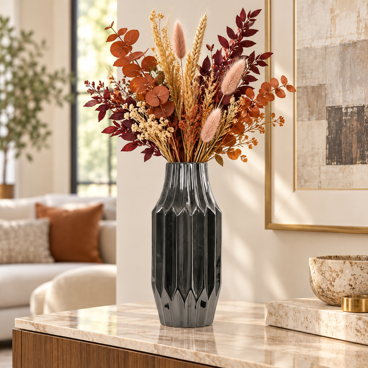Valea Round Chrome Finish Ceramic Vase
