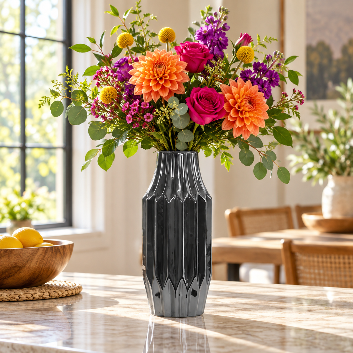 Valea Round Chrome Finish Ceramic Vase