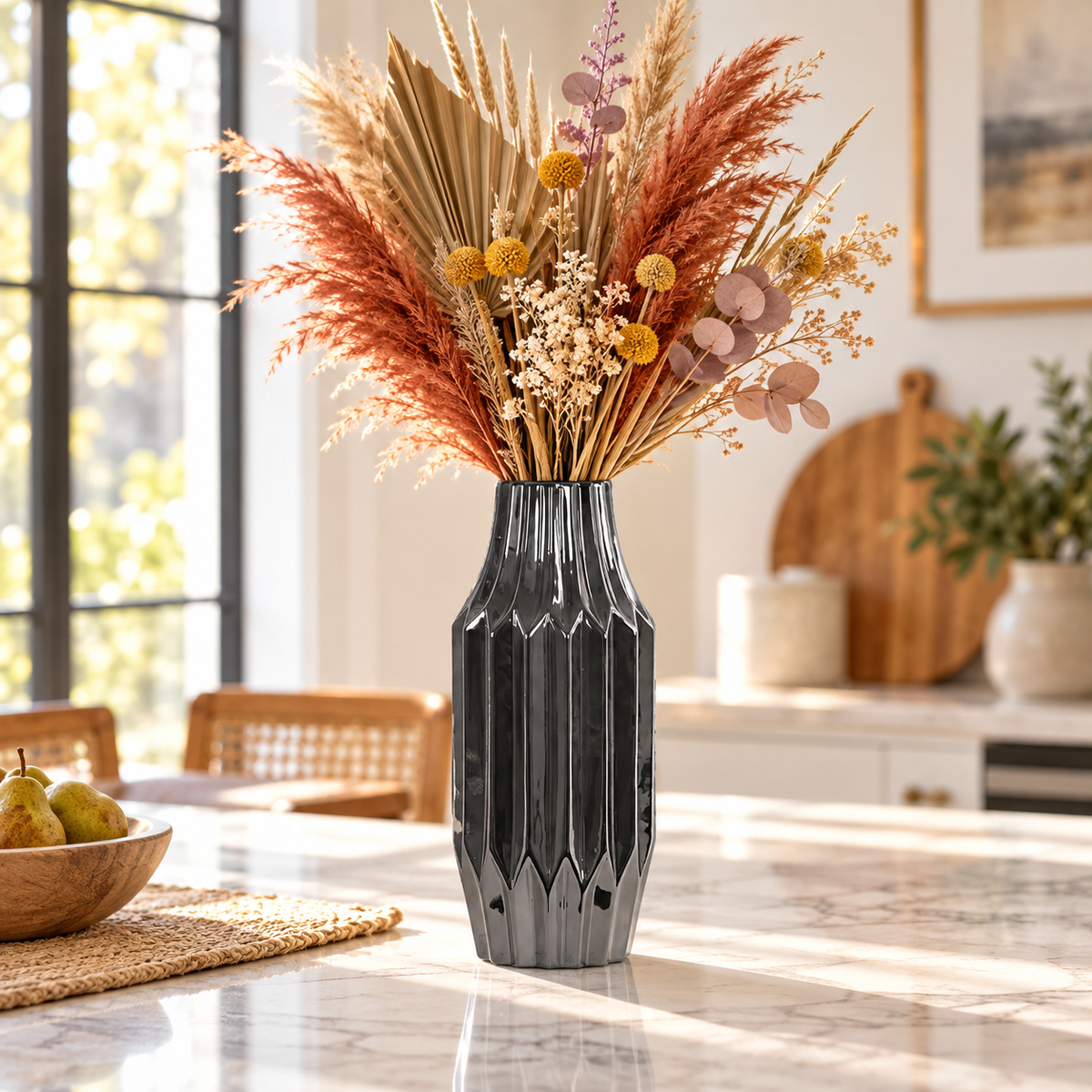 Valea Round Chrome Finish Ceramic Vase