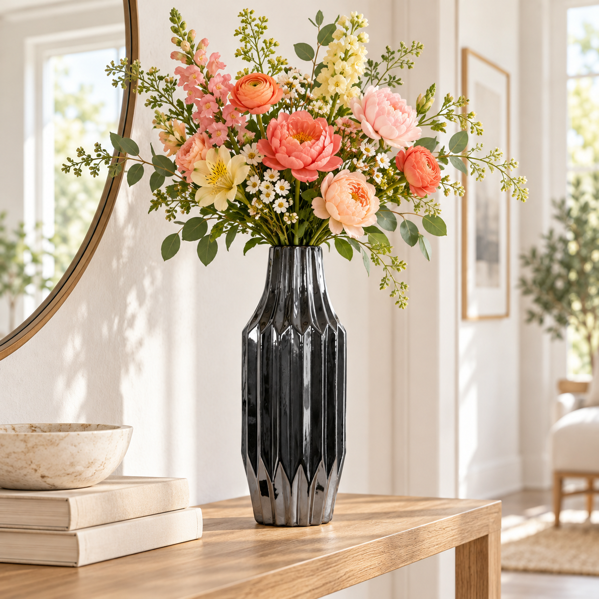Valea Round Chrome Finish Ceramic Vase