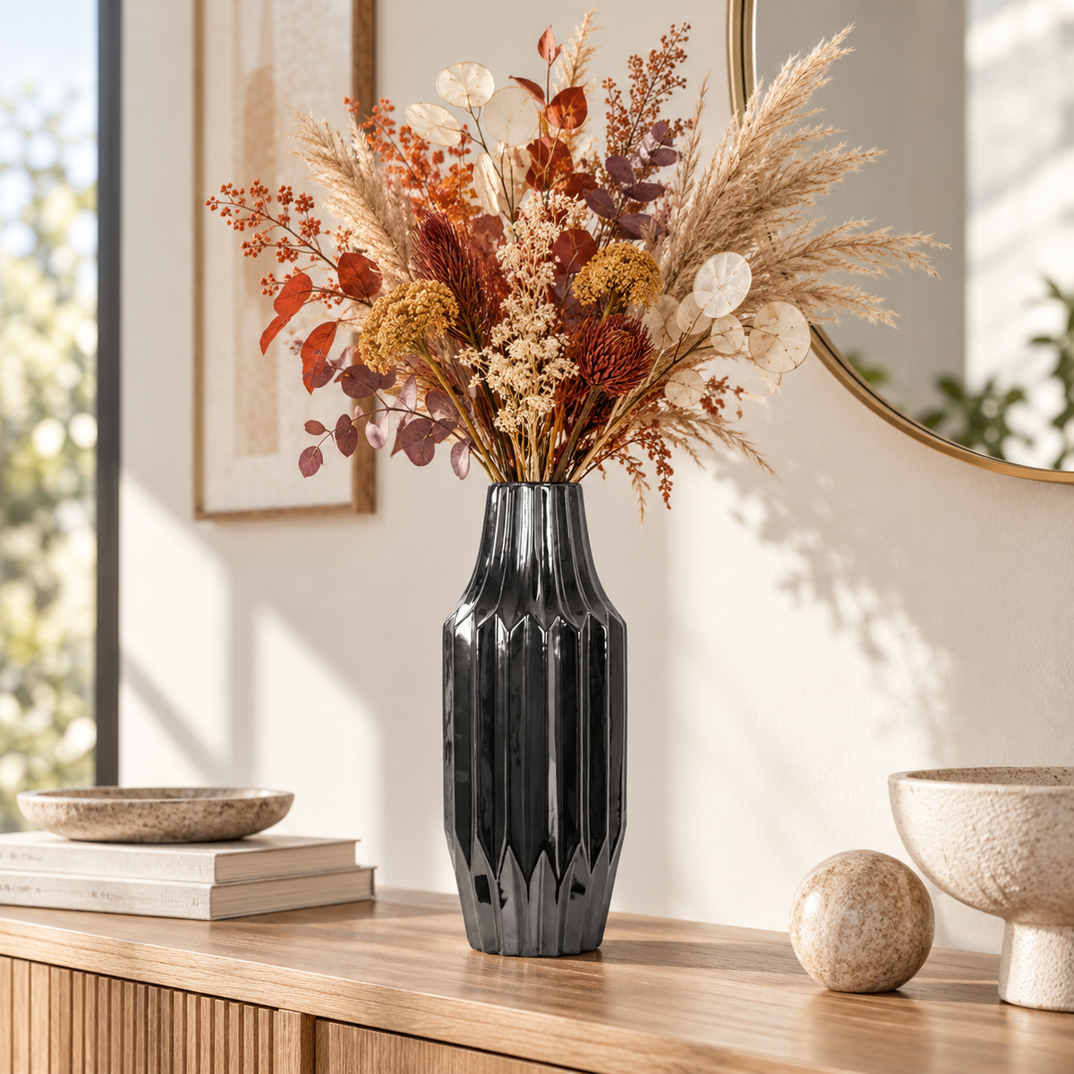 Valea Round Chrome Finish Ceramic Vase