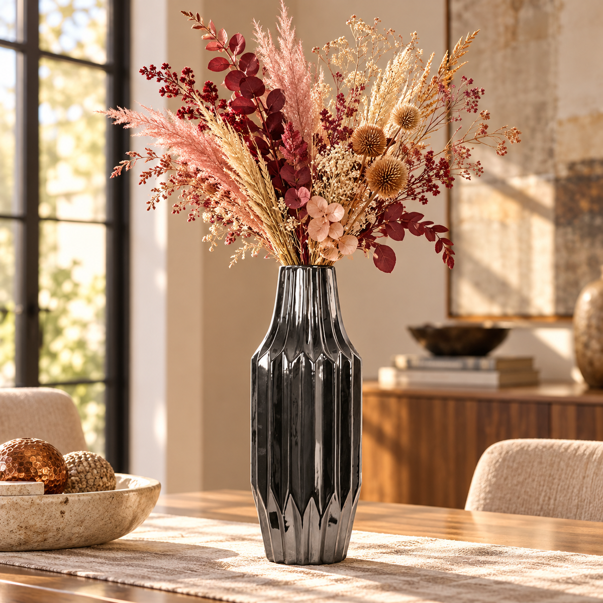 Valea Round Chrome Finish Ceramic Vase
