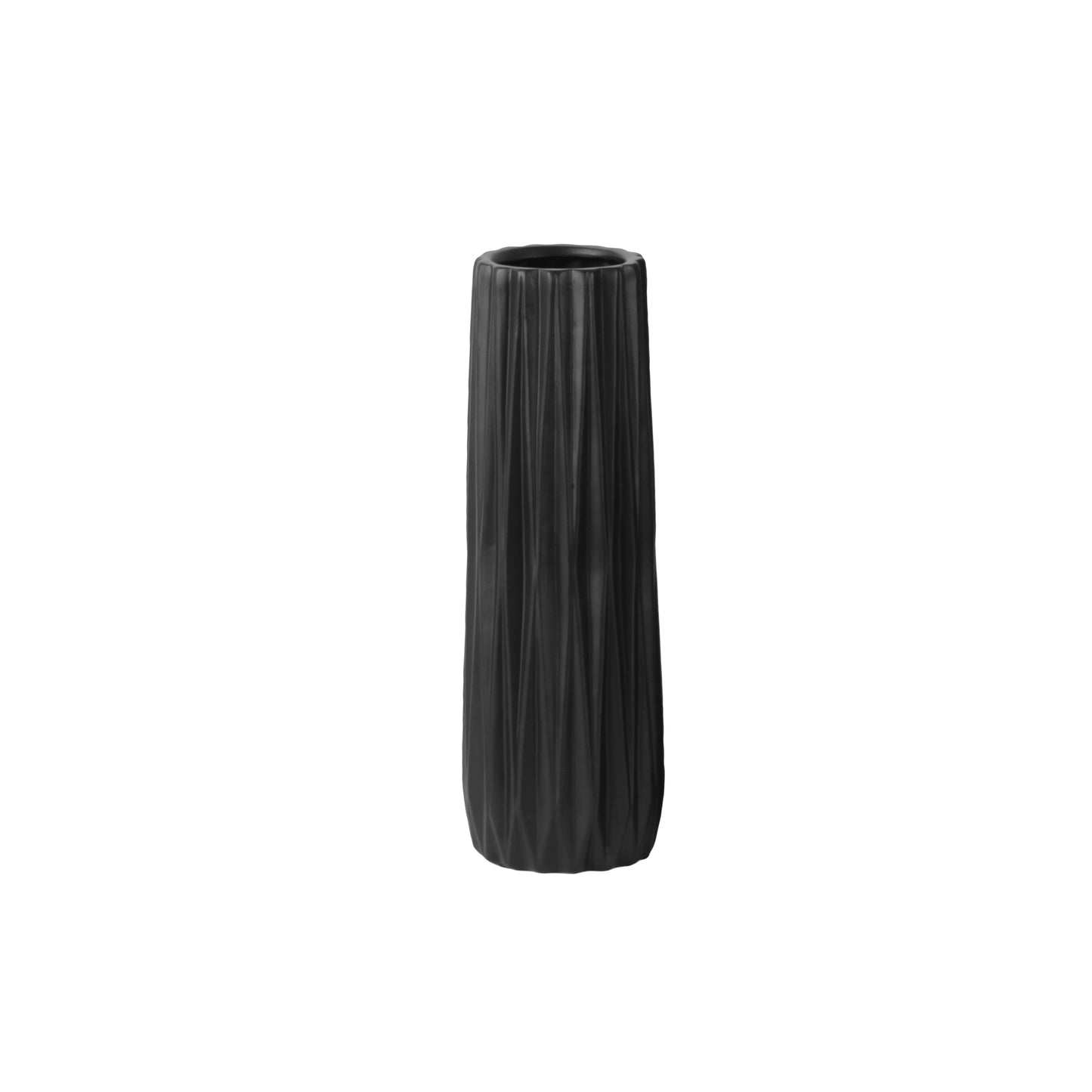 Kitte Ceramic Elongated Round Vase with Ribbed Design Body