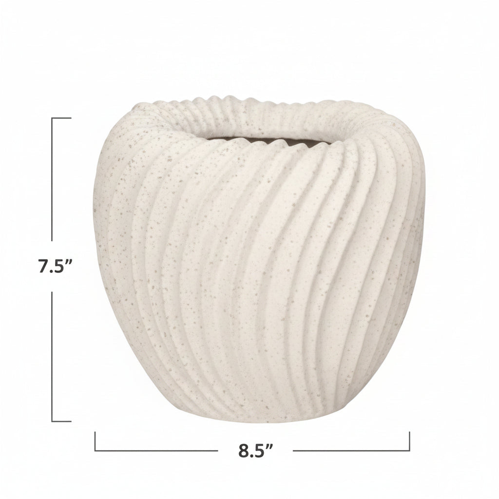 Rhett Rippled Off-White Ceramic Planter