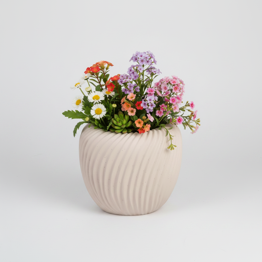 Rhett Rippled Off-White Ceramic Planter