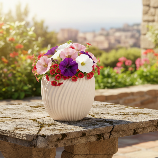 Rhett Rippled Off-White Ceramic Planter