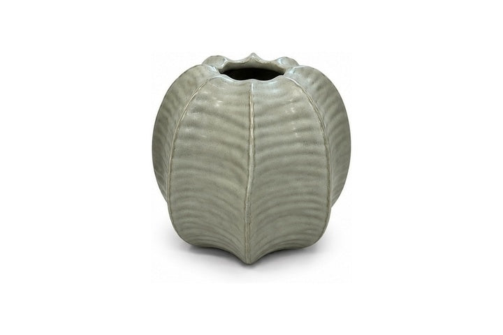 Pinch Lobed Ceramic Vase With Vertical Ribbed Panels