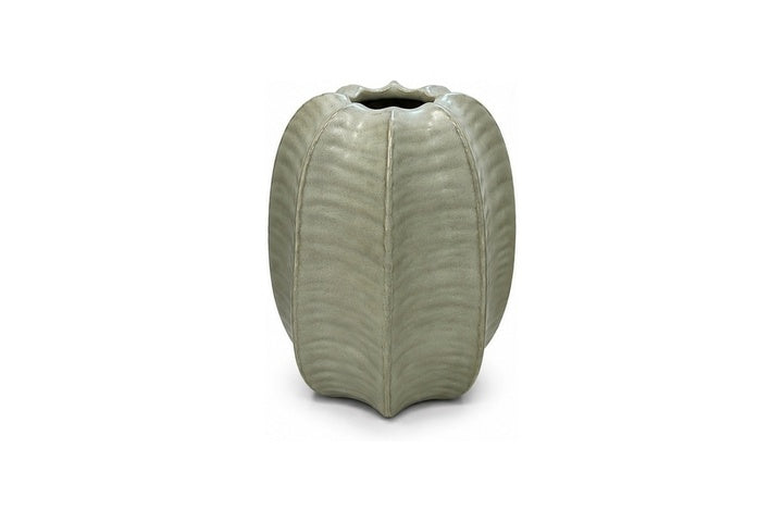 Pinch Lobed Ceramic Vase With Vertical Ribbed Panels