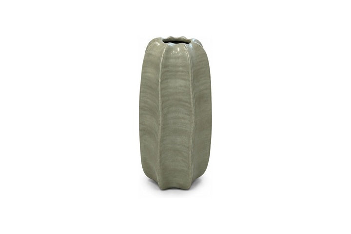 Pinch Lobed Ceramic Vase With Vertical Ribbed Panels