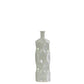 A tall, narrow white ceramic vase with a textured, dimpled surface and a short neck, centered against a solid white background.