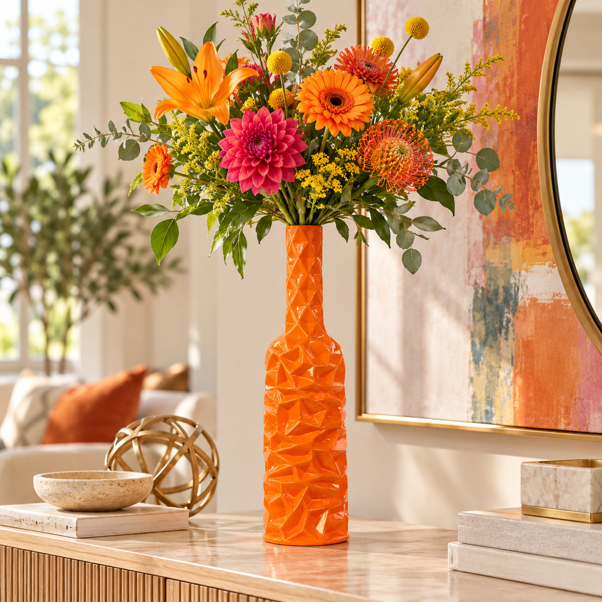 Rippled Ceramic Bottle Vase