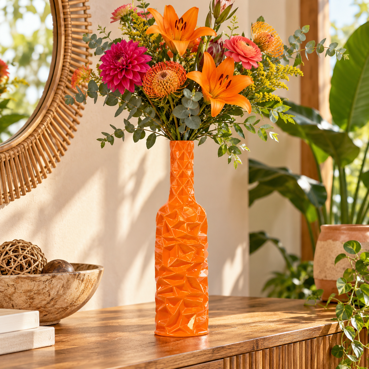 Rippled Ceramic Bottle Vase