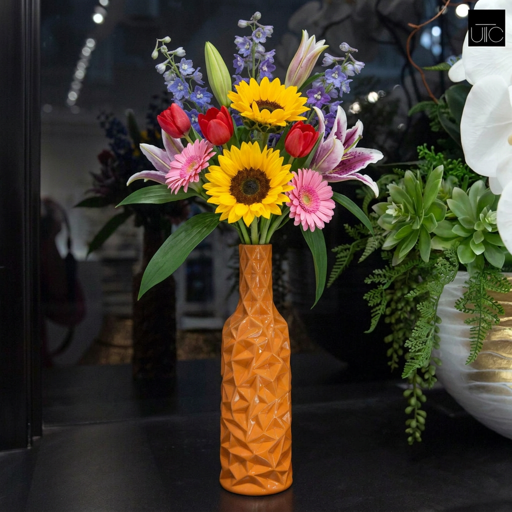 Rippled Ceramic Bottle Vase
