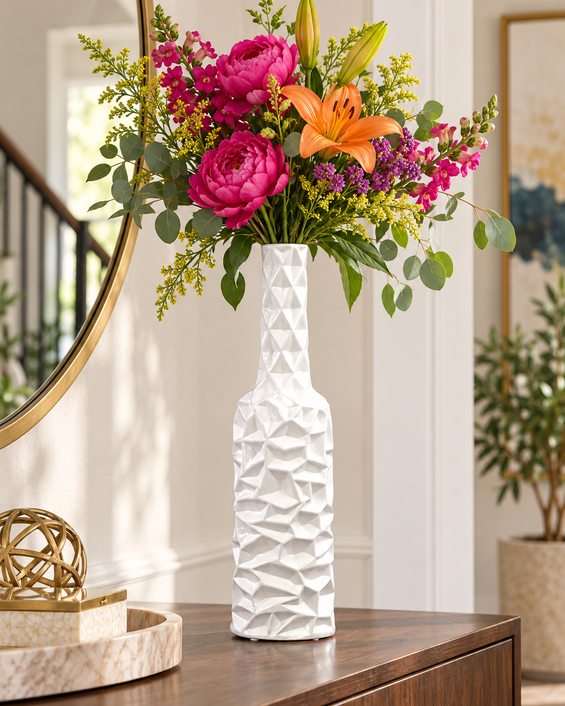 Rippled Ceramic Bottle Vase