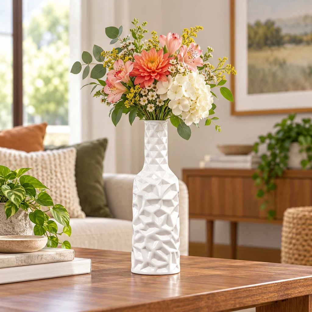 Rippled Ceramic Bottle Vase