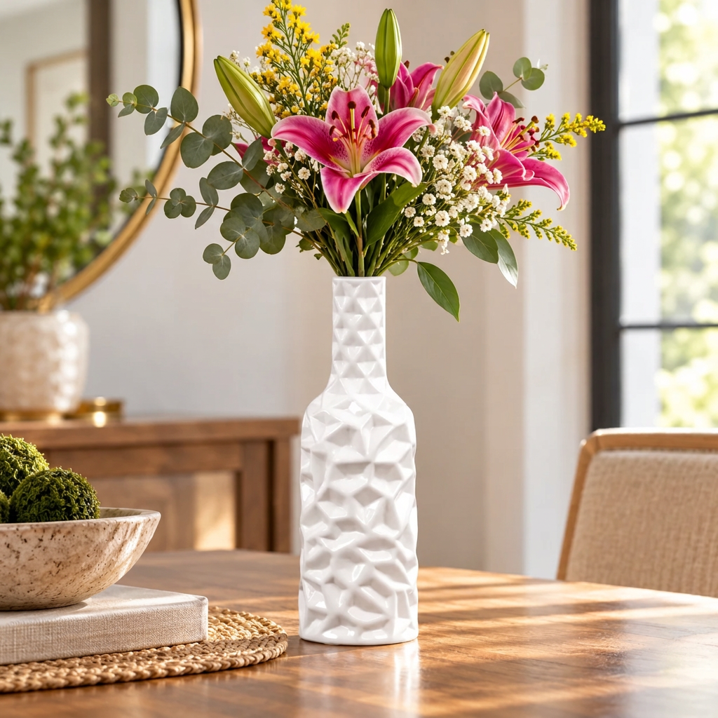 Rippled Ceramic Bottle Vase