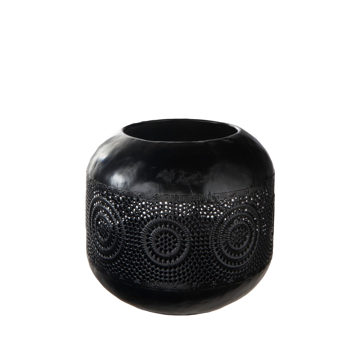 Olea Metal Round Candle Holder with Banded Pinhole Pattern