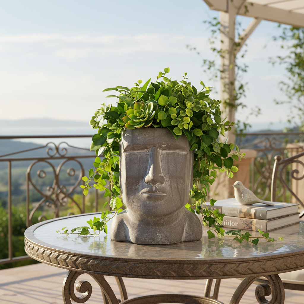Jazlyn Cement Easter Island Head Pot