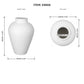 White textured ceramic vase shown with dimension labels from front and top views on a white background, including height 12.40 inches, width 8.