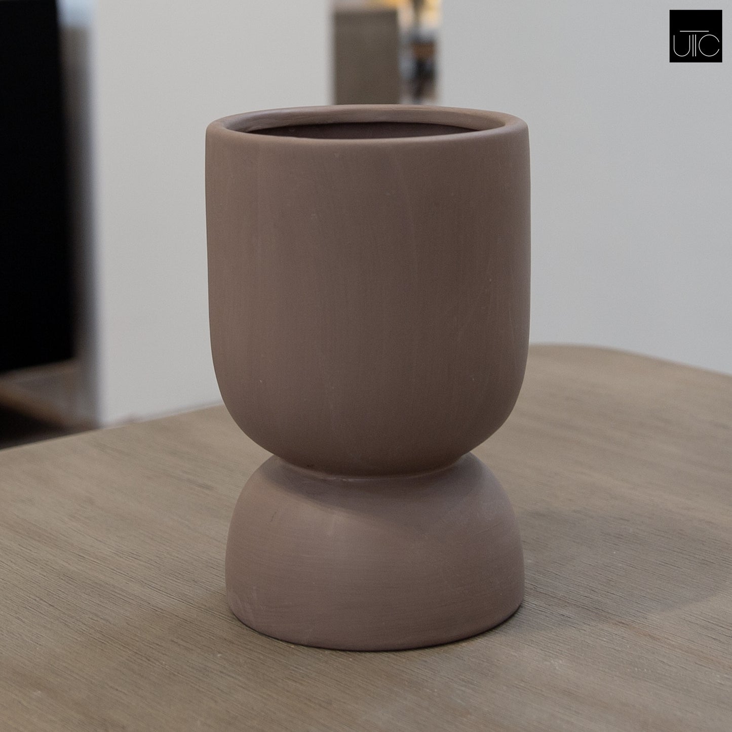 Feya Sculpted Stoneware Pot with Pedestal Base