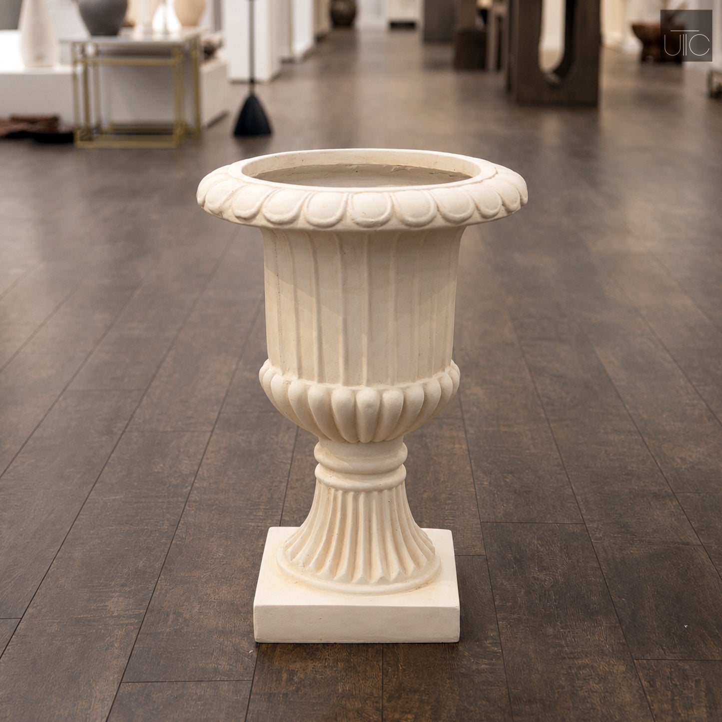 Fiberglass Pot with Antique-Style Urn Silhouette Beige