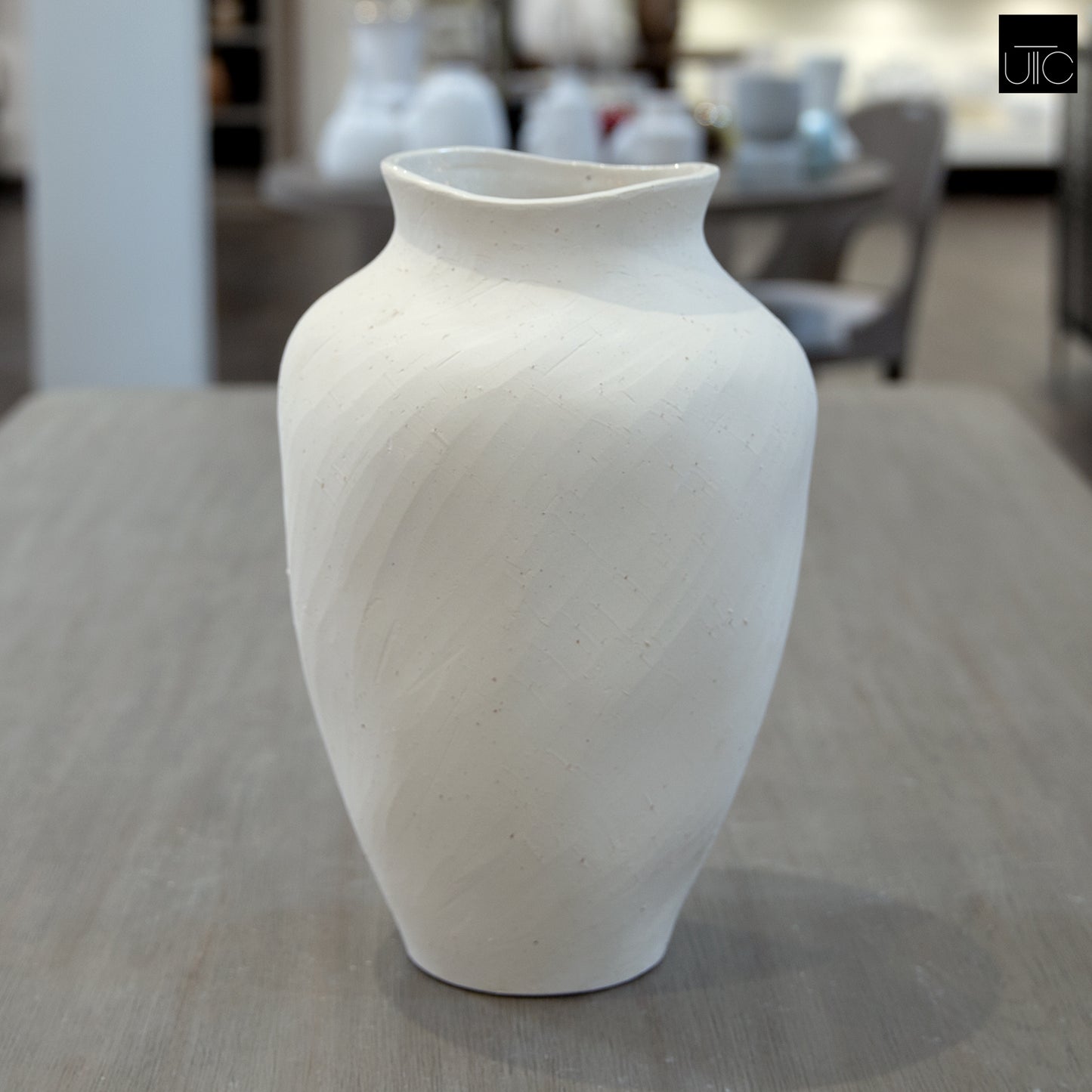 River Handcrafted Textured Urn Vase with Wavy Rim