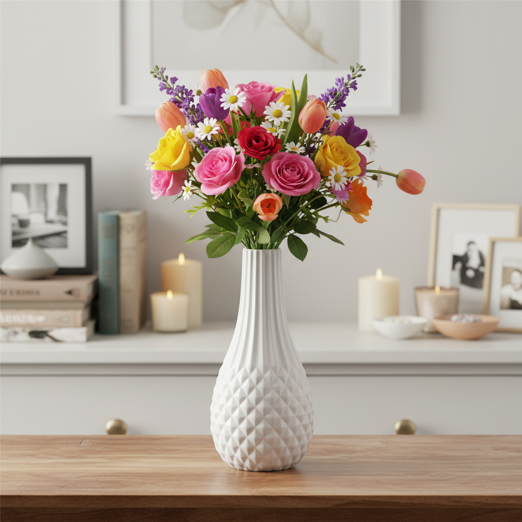 Katlynne Ceramic Engraved White Vases