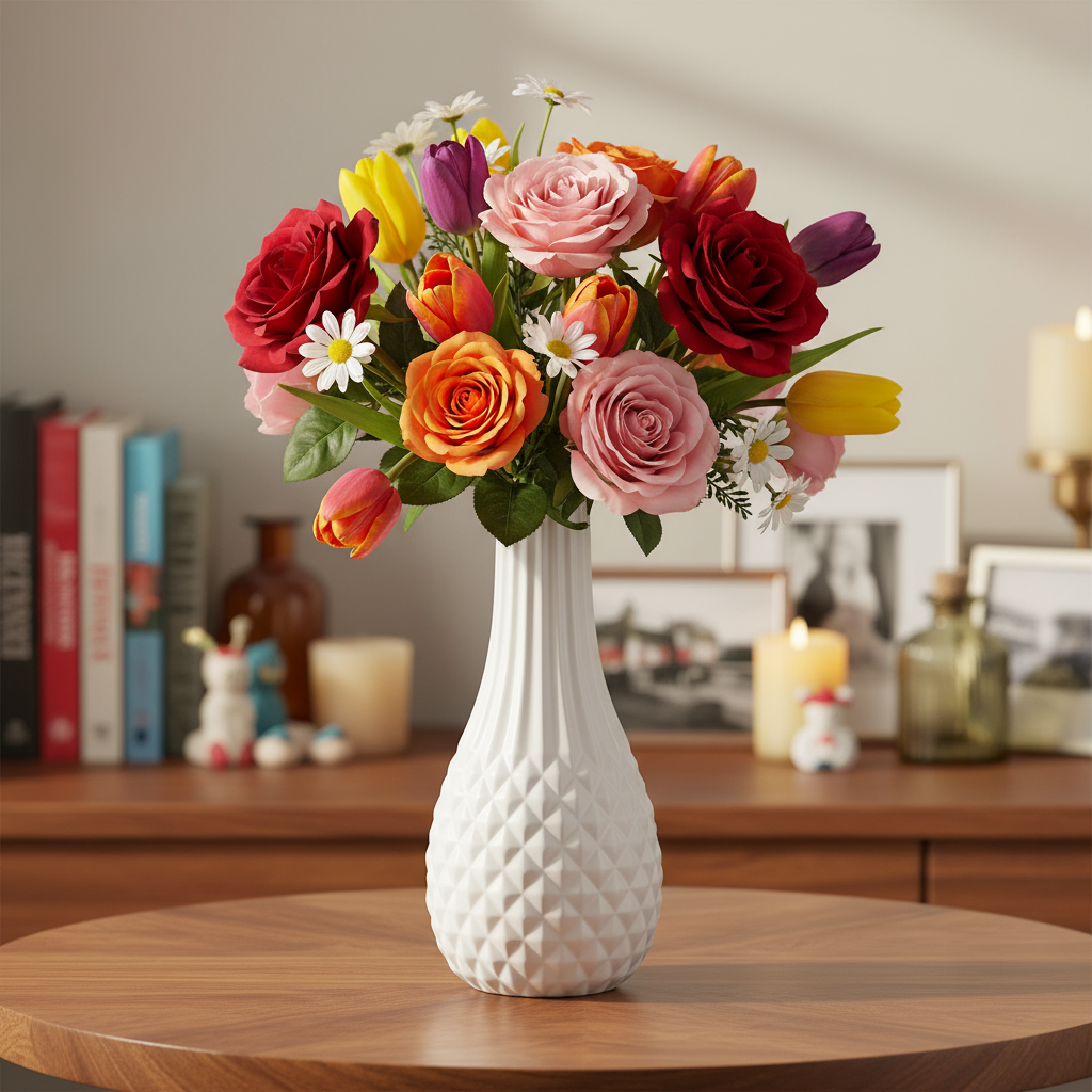 Katlynne Ceramic Engraved White Vases