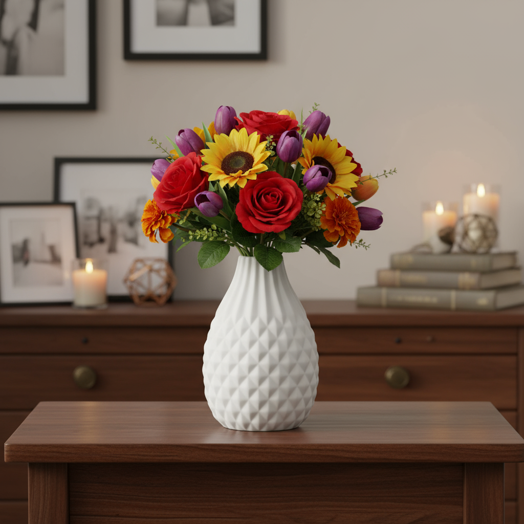 Katlynne Ceramic Engraved White Vases