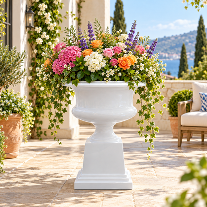 Aluna Campagna Fiberglass Urn Planter with Pedestal