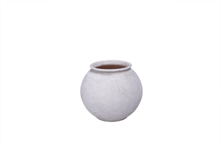 Ceramic Round Vase with Rolled Rim Beige