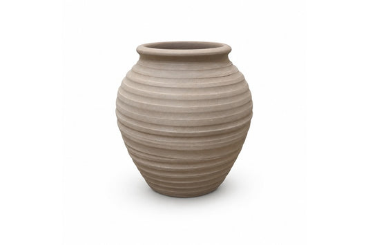 Terracotta Rounded Ribbed Vase with Flared Mouth Brown