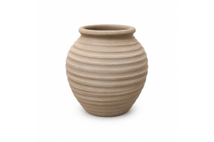 Terracotta Rounded Ribbed Vase with Flared Mouth Brown