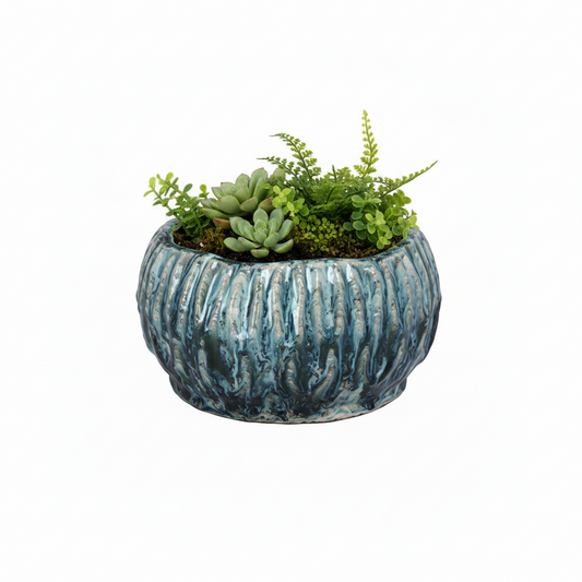 Shui Fluted Ceramic Planter with Organic Wide Opening