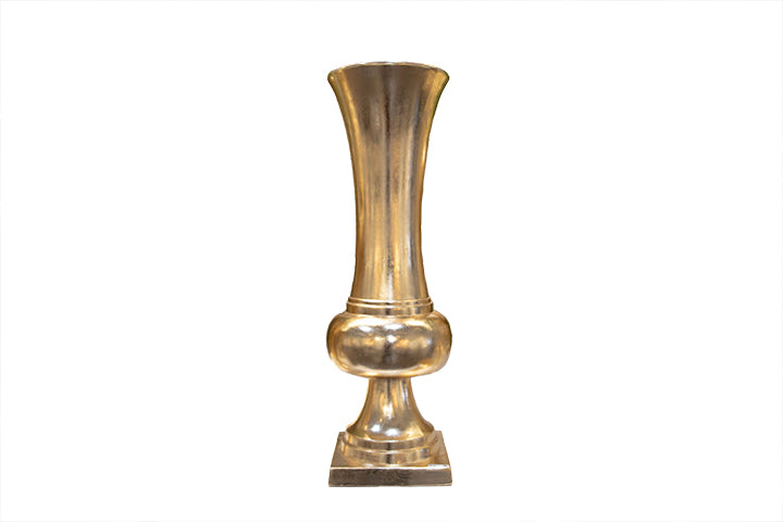 Bulbous-Pedestal Fiber Glass Urn With Square Base and Flared Top