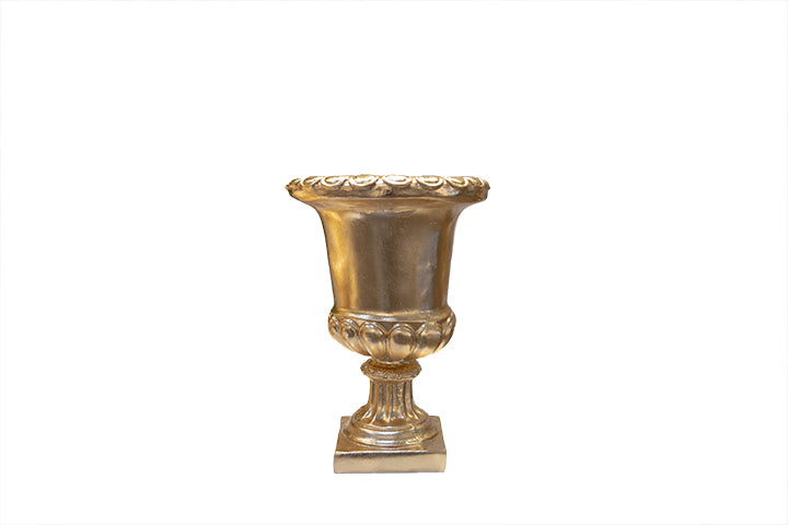 Banded-Pedestal Fiber Glass Urn With Flattened Rim and Short Fluted Stem