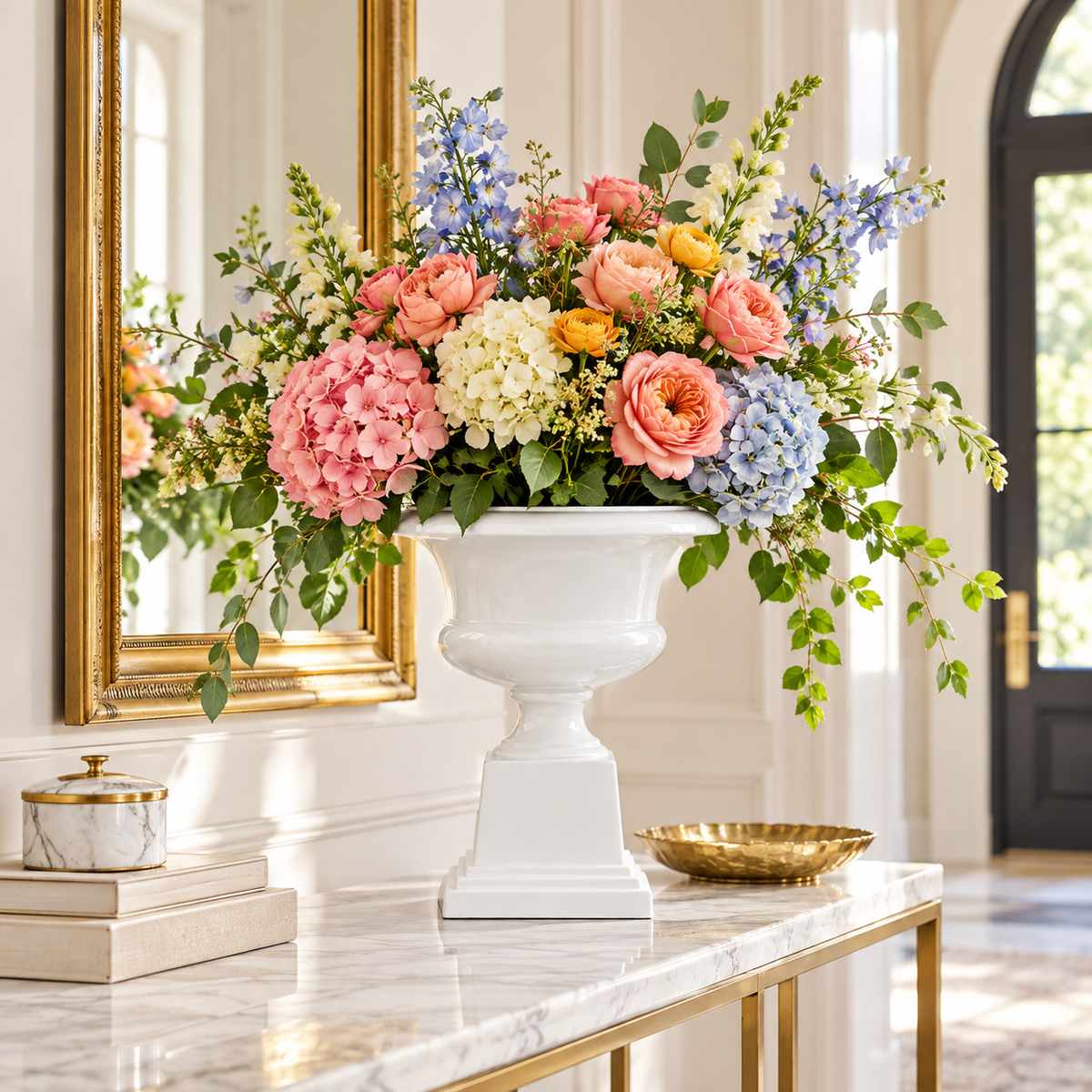 Aluna Campagna Fiberglass Urn Planter with Pedestal