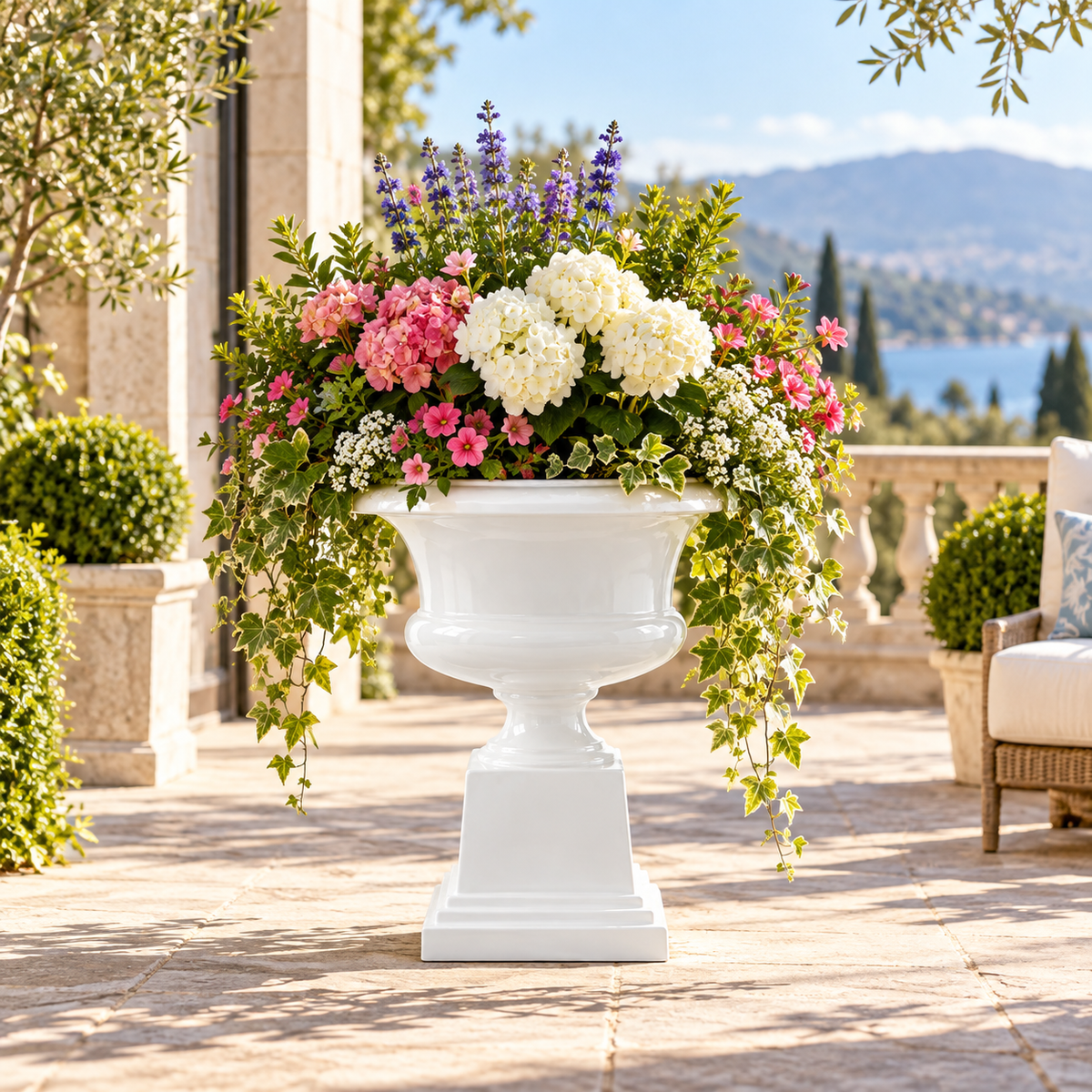 Aluna Campagna Fiberglass Urn Planter with Pedestal