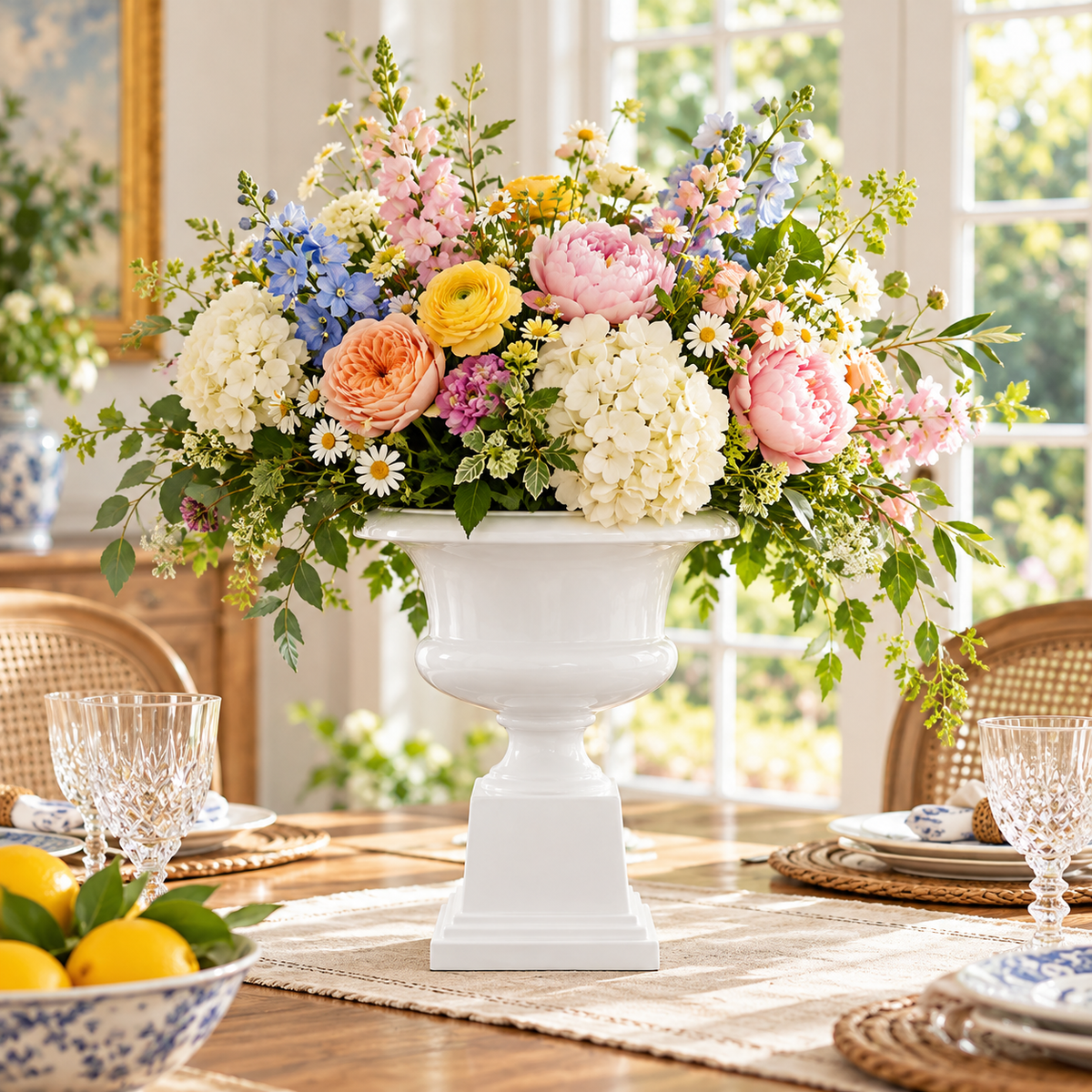Aluna Campagna Fiberglass Urn Planter with Pedestal