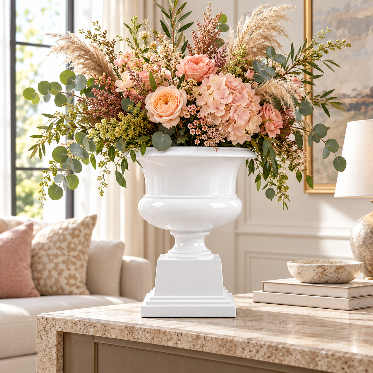 Aluna Campagna Fiberglass Urn Planter with Pedestal