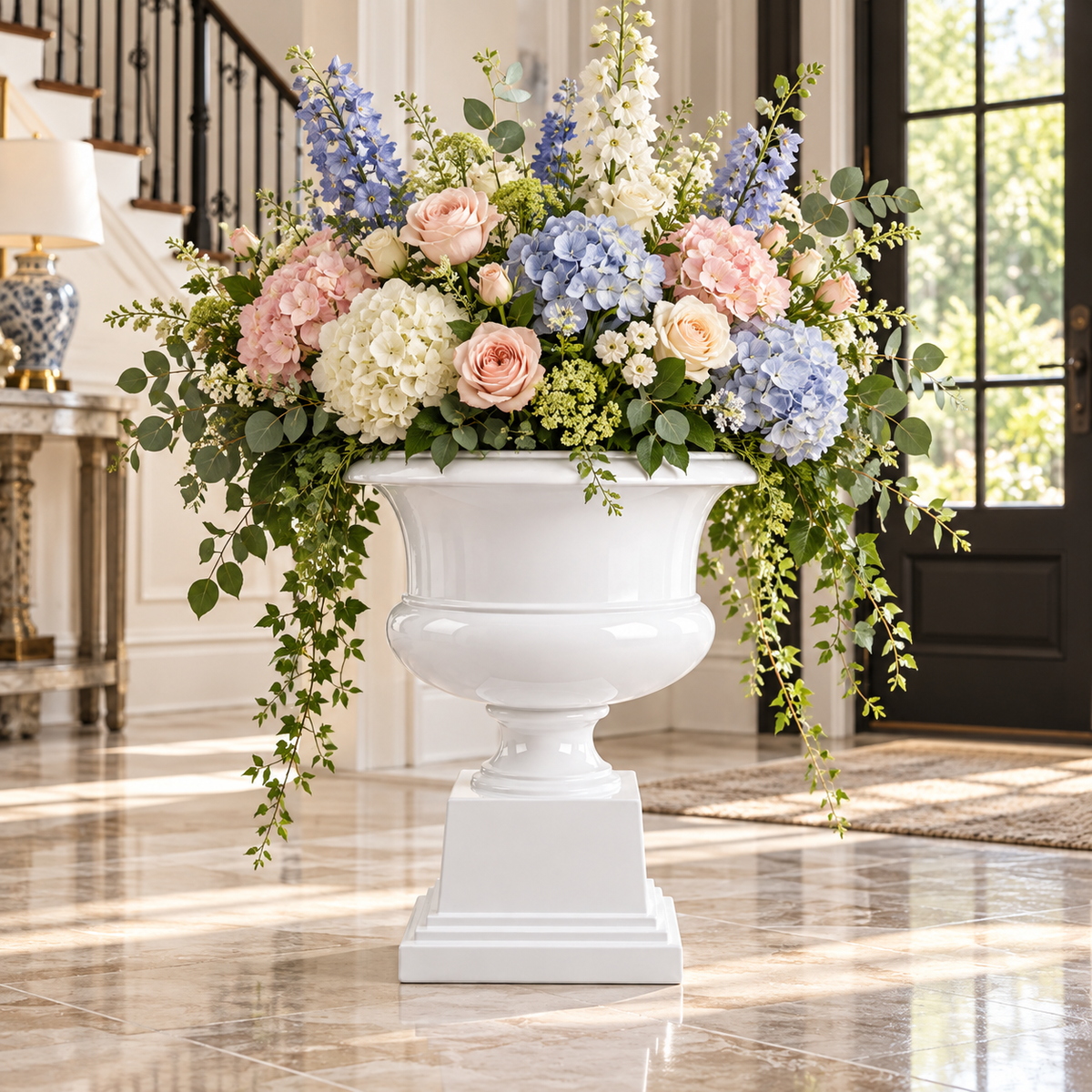 Aluna Campagna Fiberglass Urn Planter with Pedestal