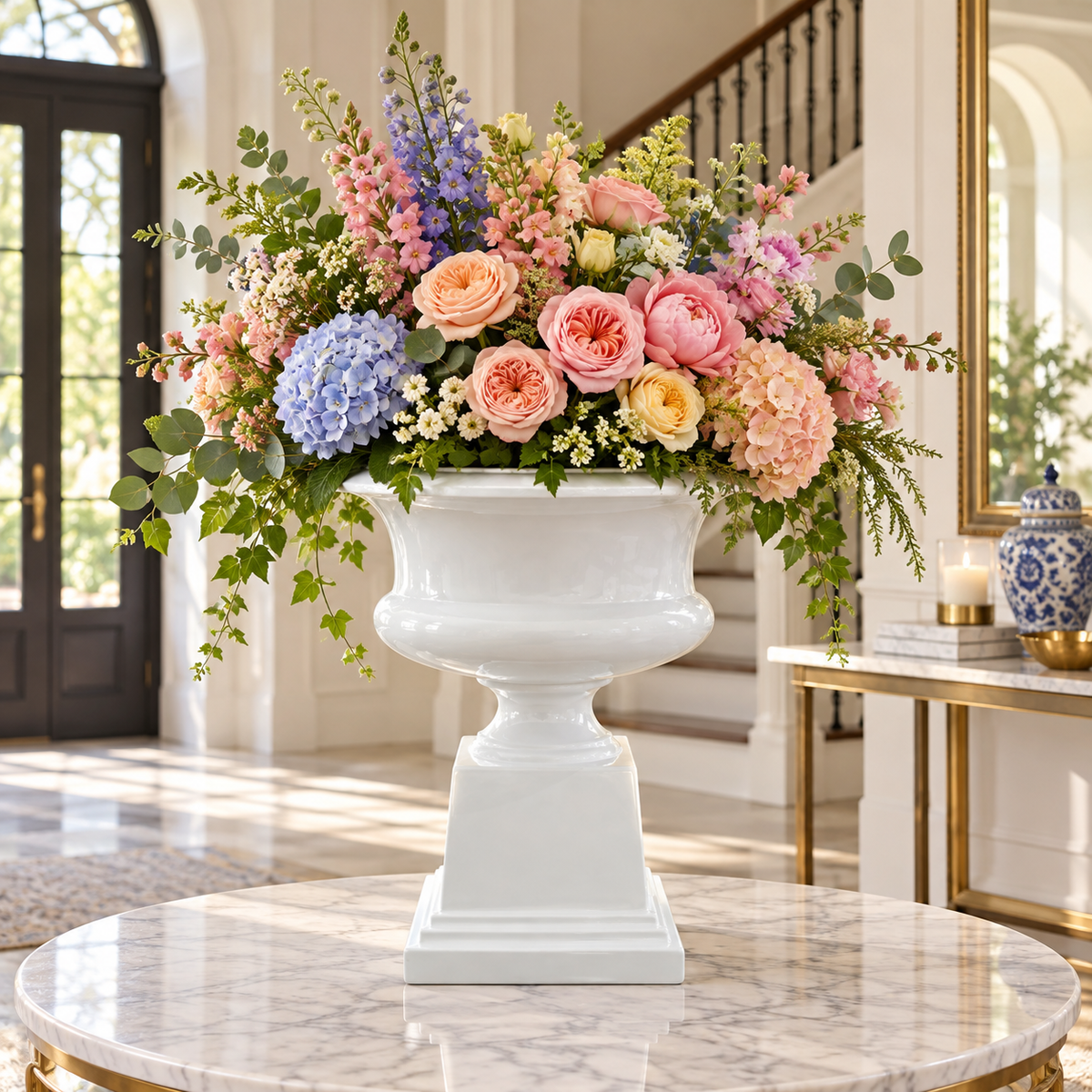 Aluna Campagna Fiberglass Urn Planter with Pedestal