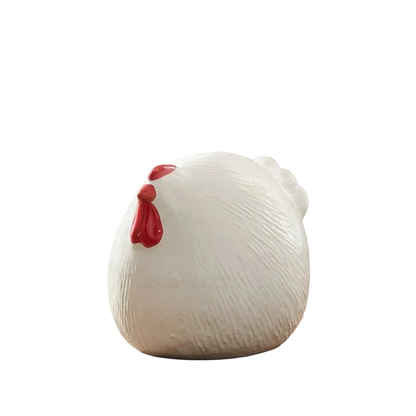 Giulia Ceramic Round Hen Figurine with Red Accents